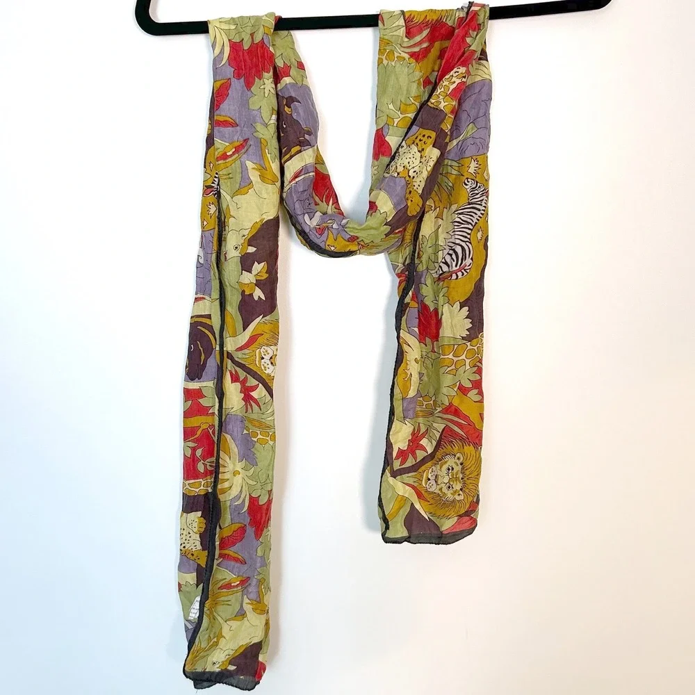 100% silk colorful funky animal safari zoo scarf eclectic giraffe zebra tropical